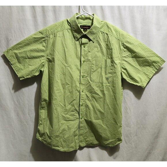 Ariat Shirt Mens Large Lime Green Short Sleeve Button Down Rodeo Western Cowboy - Picture 1 of 12